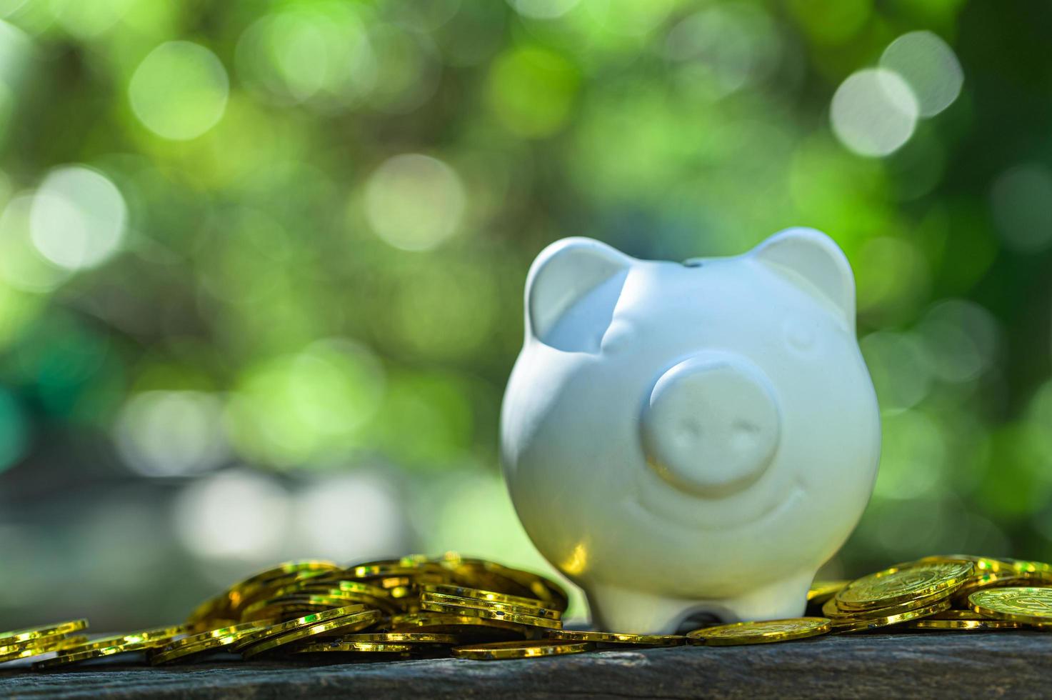 piggy-bank-with-gold-coins-on-table-outside-free-photo