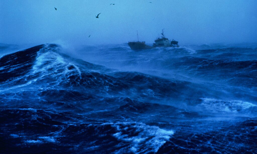 Fishing boat in rough seas