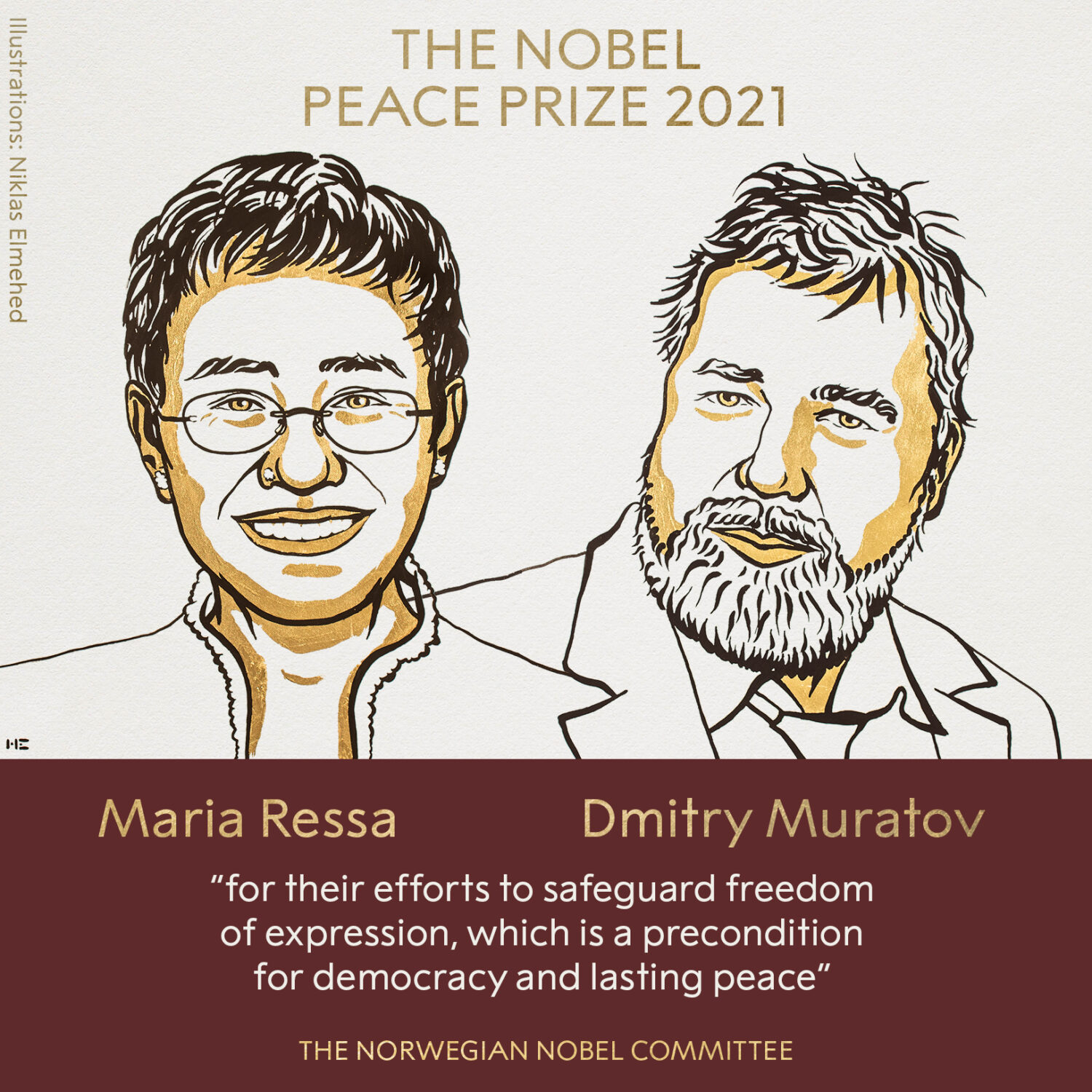 Στους δημοσιογράφους Μαρία Ρέσα και Ντμίτρι Μουράτοφ το Νόμπελ Ειρήνης 2021