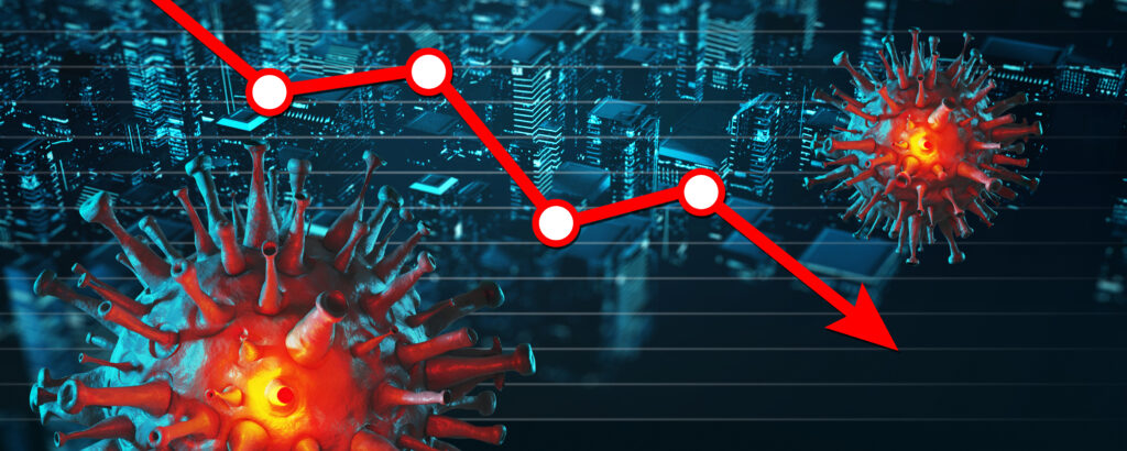 Covid crisis and the collapse of the markets, economic fallout. 3d illustration