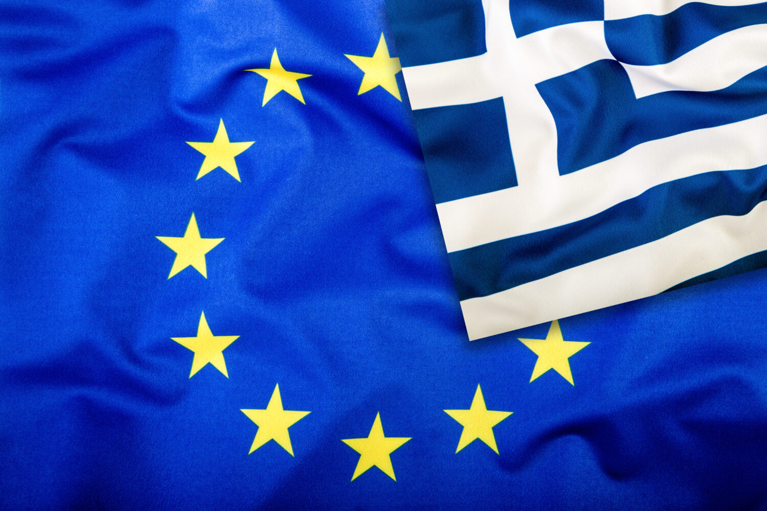 Flags of the Greece and the European Union. Greece Flag and EU Flag. Flag inside stars. World flag concept