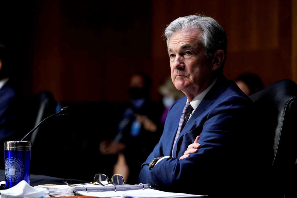 Image: FILE PHOTO: Chair of the Federal Reserve Jerome Powell listens during a Senate Banking Committee hearing in Washington