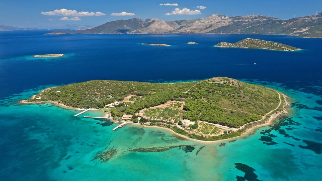 Aerial,Drone,Photo,Of,Beautiful,Paradise,Island,Of,Tragonisi,In