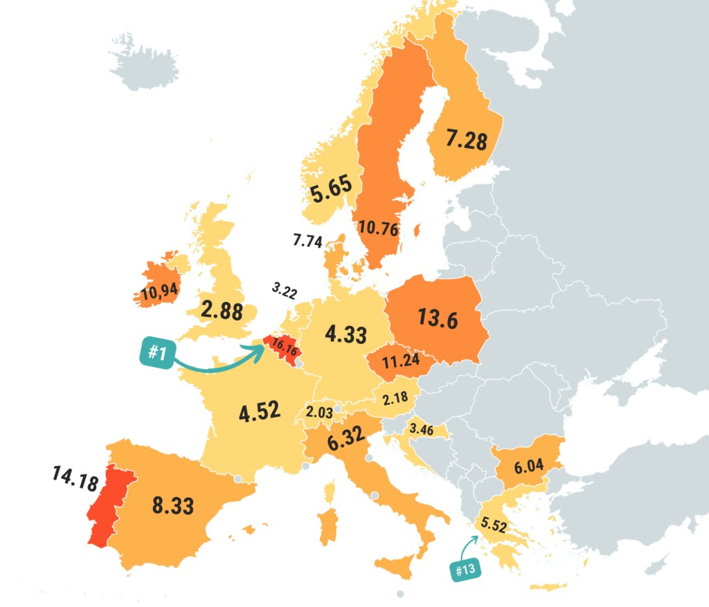 Δείτε στον χάρτη πόσα κιλά παγωτό καταναλώνουν οι Ευρωπαίοι ετησίως