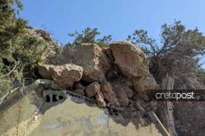 Κρήτη: Βίντεο δείχνει την καταστροφή που προκάλεσε η κατολίσθηση του βράχου