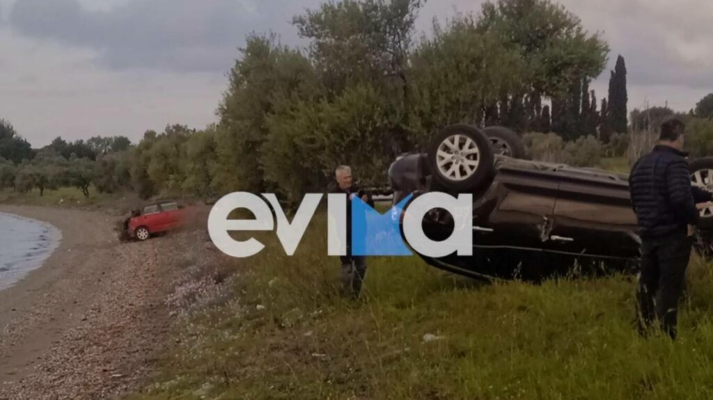 Ερέτρια: Σφοδρή σύγκρουση δύο ΙΧ - Το ένα αναποδογύρισε, το άλλο έφτασε στην παραλία