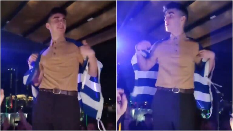 Victor Vernicos: Ανέβηκε στο τραπέζι νυχτερινού κέντρου - Φορώντας την ελληνική σημαία - Βίντεο