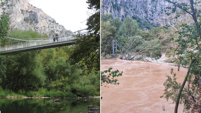 Κακοκαιρία Daniel - Θεσσαλία: Σε 18 μέτρα ύψος έφτασαν τα νερά στην κοιλάδα των Τεμπών