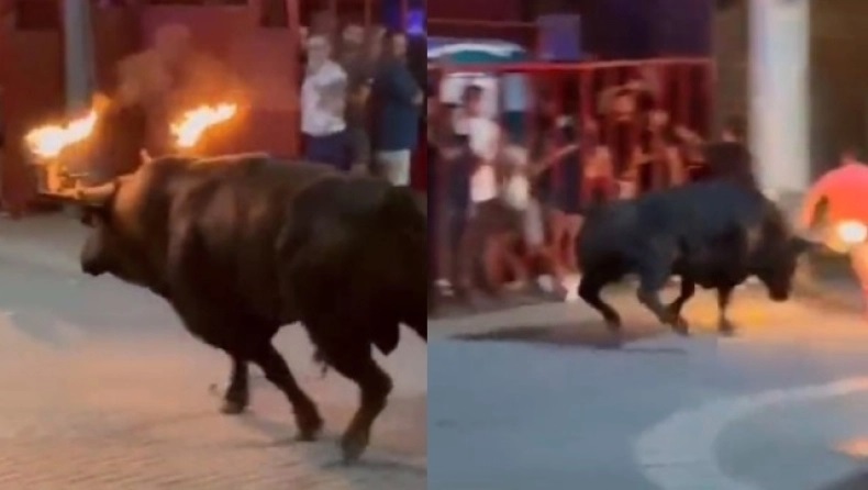 Ταύρος με φωτιά στα κέρατα επιτίθεται σε άνδρα που κοιτούσε το κινητό του (βίντεο)