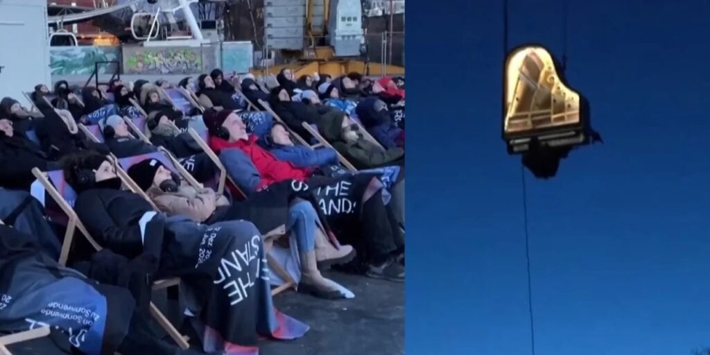 Κρεμάστηκε κι έπαιξε πιάνο στα 9 μ. από το έδαφος μαγεύοντας το κοινό