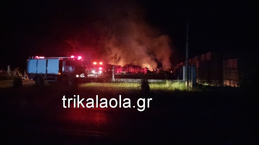 Τρίκαλα: Καταστράφηκε ολοσχερώς από μεγάλη φωτιά βιοτεχνία βαρελοποιίας - BINTEO