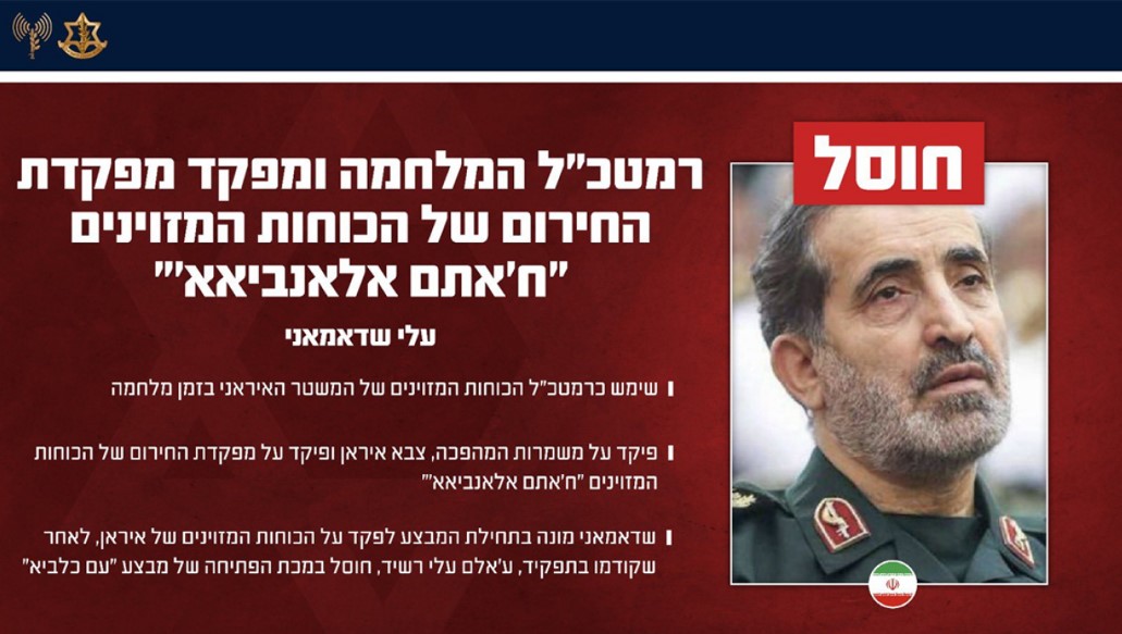 Tο Ισραήλ ανακοίνωσε ότι σκότωσε τον νέο αρχηγό των ενόπλων δυνάμεων του Ιράν