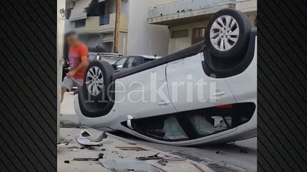 Απίστευτο τροχαίο στο Ηράκλειο: Αυτοκίνητο ντεραπάρισε στη μέση του δρόμου