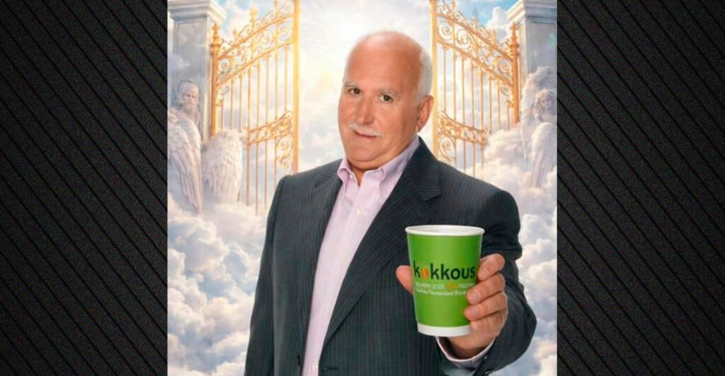 Χαμός με διαφήμιση μαγαζιού στη Μεσσήνη που δείχνει τον Γιώργο Παπαδάκη να πίνει τον καφέ του από τον Παράδεισο