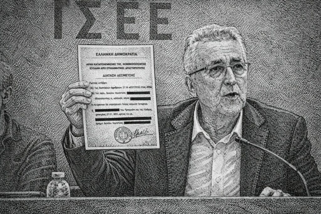 Απόλυτη επιβεβαίωση της αποκάλυψης του Radar: Ιδού και το επίσημο διαβιβαστικό της Αρχής για την Καταπολέμηση της Νομιμοποίησης Εσόδων από Εγκληματικές Δραστηριότητες για το «πάγωμα» λογαριασμών Παναγόπουλου ώστε ο πρόεδρος της ΓΣΣΕ να δει με τα μάτια του το επίσημο έγγραφο!