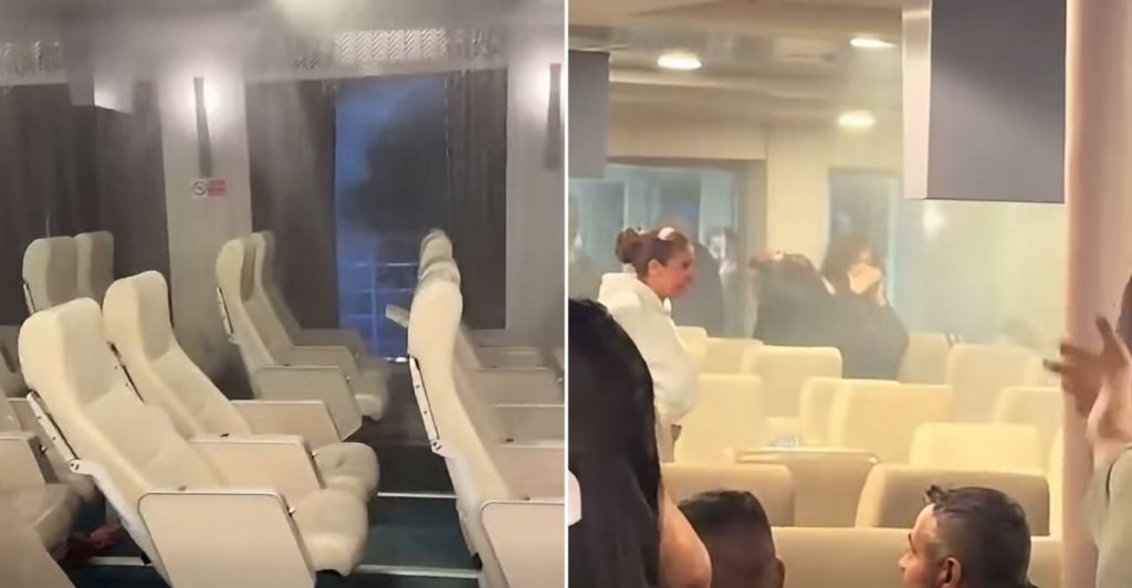 Νέες εικόνες από το χάος στο πλοίο «Νήσος Σάμος» μετά την ενεργοποίηση του συστήματος πυρόσβεσης λόγω τσιγάρου