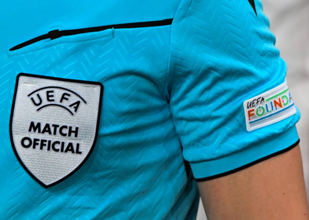 Wisla Krakow Qualify For Europa Conference League Playoffs KRAKOW, POLAND – AUGUST 15, 2024: UEFA match official badge v